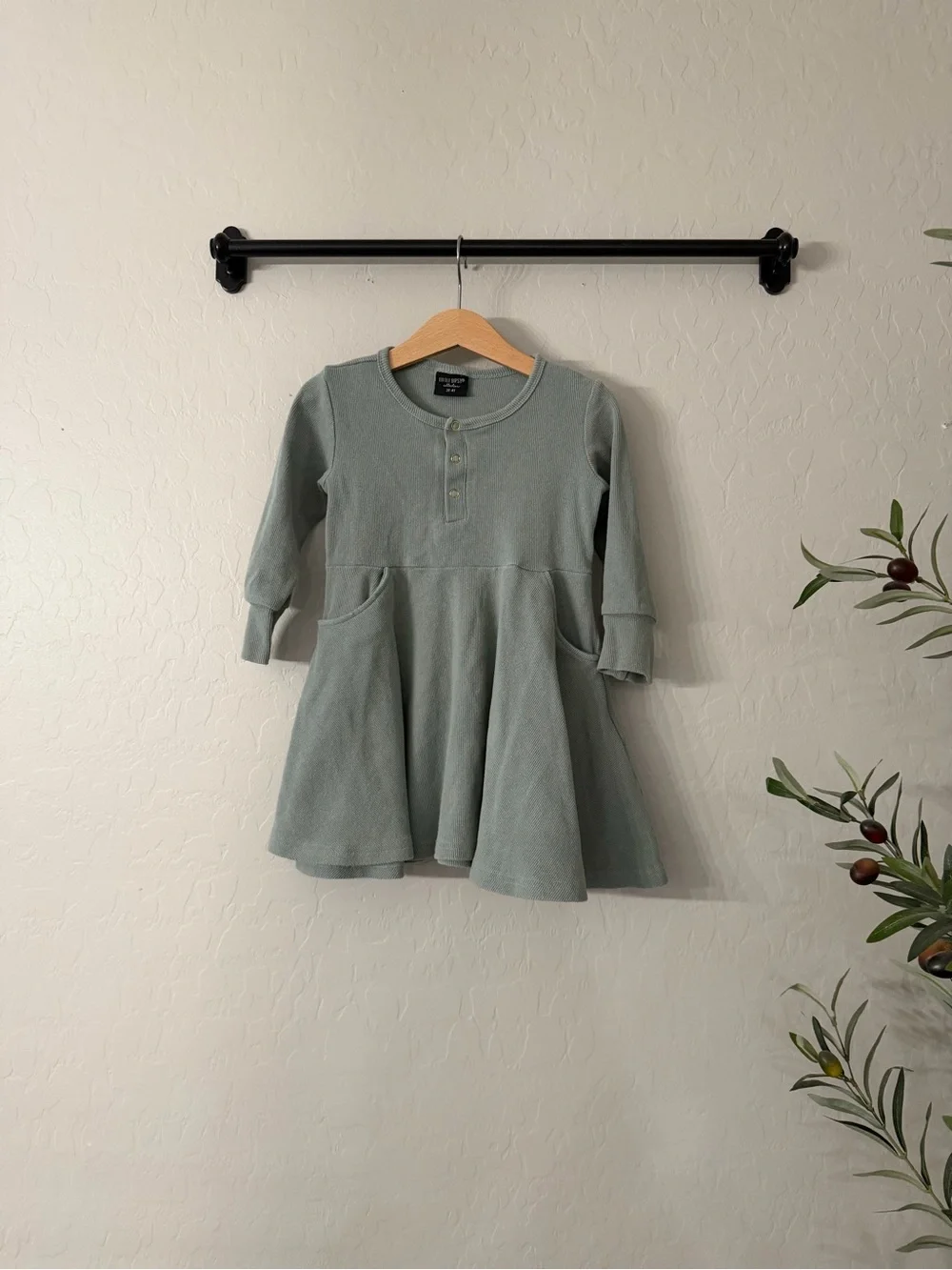 Little Bipsy Sage Green Long-Sleeve ribbed Twirl Dress